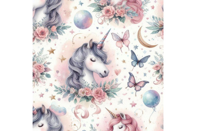 Watercolor unicorn seamless pattern