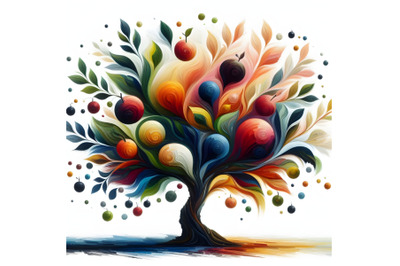 01 tree silhouette with colorful abstract fruit3861