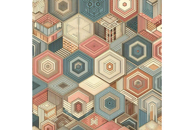 Abstract textured hexagon shapes seamless pattern