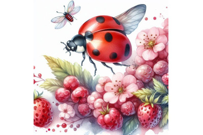 Ladybug painted watercolors on white