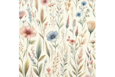 Watercolor meadow seamless pattern