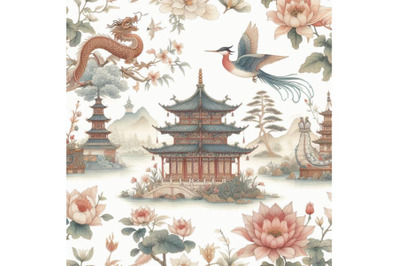 Chinese watercolor seamless pattern