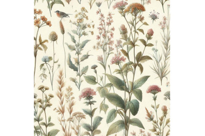 Watercolor meadow weeds and herbs seamless pattern