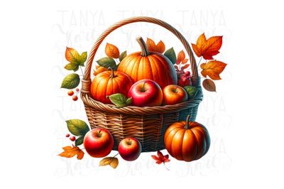 Autumn Basket Digital Crafting File&2C; Harvest Pumpkin Sublimation Print