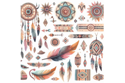 Watercolor tribal elements set for ethnic design