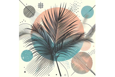 Trendy geo layout tropical palm leaf, brush stroke