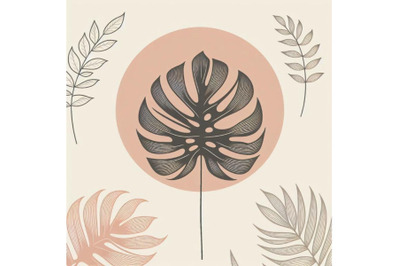 Minimal tropical art. Tropical monstera leaves silhouette