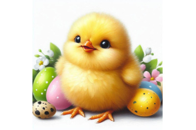 a cute happy little yellow Easter chick