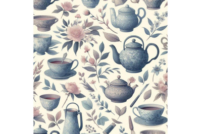 Watercolor tea seamless pattern