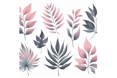 Watercolor tropical leaves set