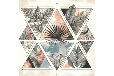 Triangles filled with marble, grunge textures, doodles, w