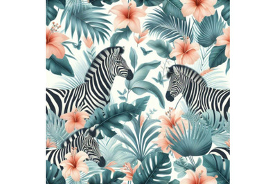 Tropical jungle seamless pattern. Floral design with zeb