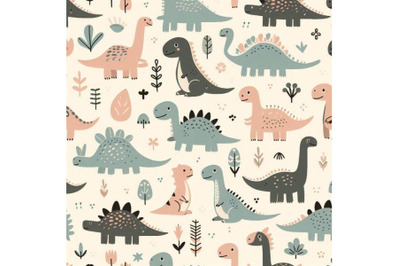 Cute cartoon dinosaurs seamless pattern in scandinavi