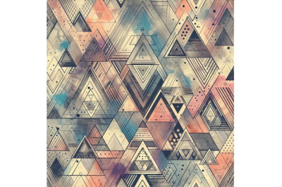 Triangle seamless pattern with grunge and watercolor t