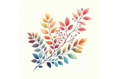 Watercolor autumn branch with colorful leaves