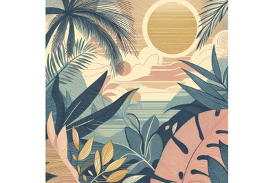 Hand drawn abstract tropical summer background