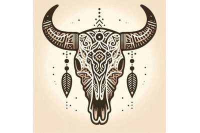 Cow skull in tribal style. Animal skull with ethnic orname