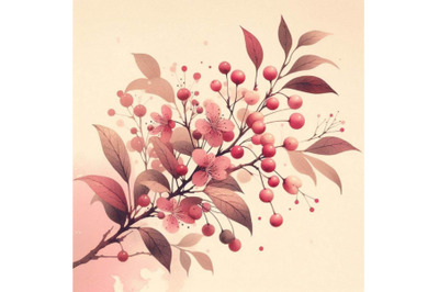 Winter cherry watercolor illustration