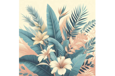 Tropical leaves and flowers. Floral design background