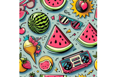 Pop art watercolor seamless pattern with watermelon&2C;