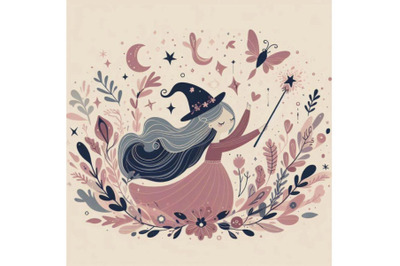 Modern digital illustration in cute magic fairy tale style