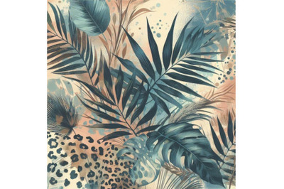 Abstract tropical leaves, grunge leopard camouflage sp