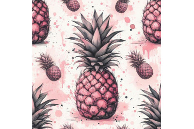 Watercolor pink pineapples on grunge background. Art