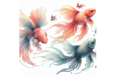 Watercolor asian goldfishes