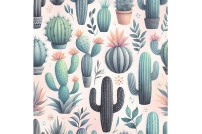 Watercolor seamless cactus pattern