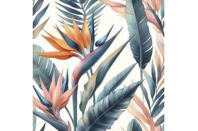 Watercolor tropical seamless pattern with bird-of-para