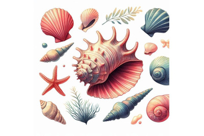 Seashell watercolor illustration