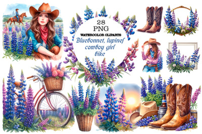 Bluebonnet Lupines Cowboy Girl Bike