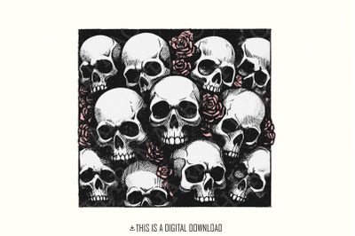Skull and Roses PNG&2C; Gothic Floral Design&2C; Vintage Skulls Sublimation&2C; Black and White Skull&2C; Rose Decor&2C; Digital Download