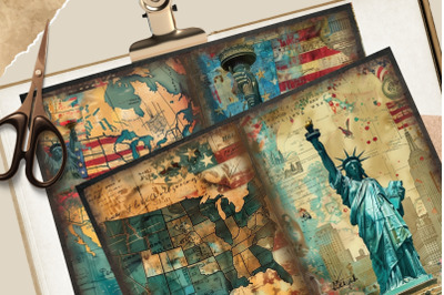 Vintage American Patriotic Junk Journal Kit, Printable Pages &amp; Ephemer