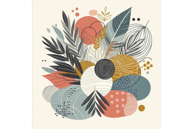 Abstract modern art illustration with tropical leaves,