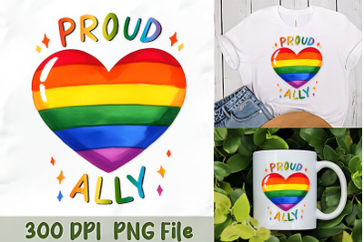 Proud Ally Rainbow Heart Art