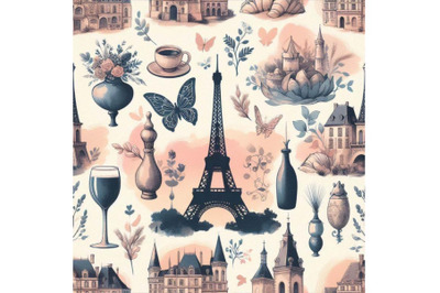 French watercolor seamless pattern