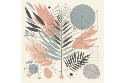 Modern illustration with tropical leaves&2C; geo elements f