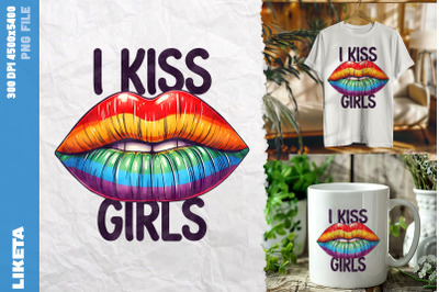 I Kiss Girls Rainbow Lips Art