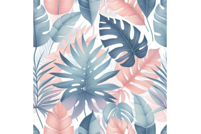 Watercolor tropical leaves seamless pattern