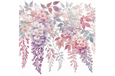 Watercolor wisteria flower&2C; sakura blossom&2C; tree branch