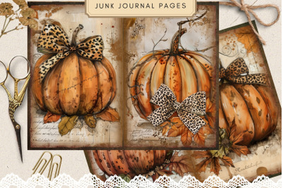 Fall Junk Journal Ephemera, Watercolor Pumpkin &amp; Vintage Paper Collage