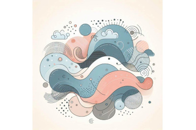 Abstract curve shape background with doodle, minimal