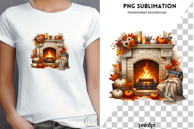 Cozy Autumn Fireplace Sublimation Print, PNG Digital Download for Craf