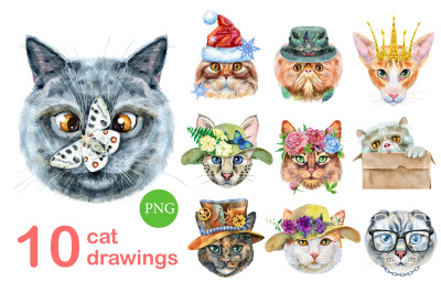 Watercolor cats. Set 4