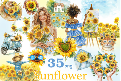 Sunflower Clipart Bundle | Summer Graphics PNG Set