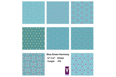 Blue Green Harmony Digital Papers