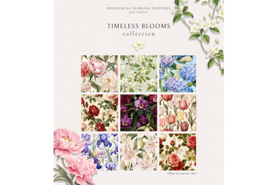 Floral Seamless Patterns + Cliparts
