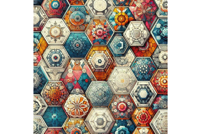 Abstract textured hexagon shapes seamless pattern