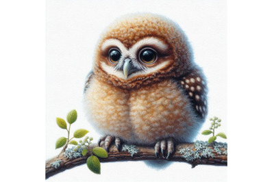 Cute baby owl on a branch